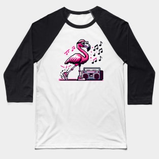 Retro Flamingo Rhythm - 8-Bit Tropical Boombox Design Baseball T-Shirt